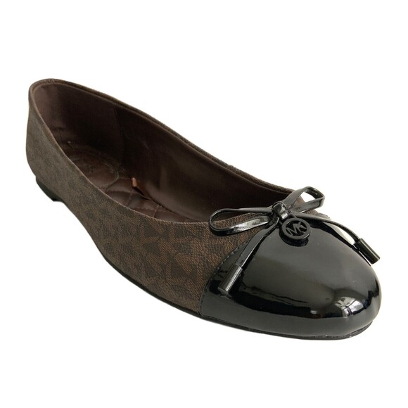 Michael Michael Kors Flats Size 10M Brown Monogrammed Cap-toe Bow Front Ballet - Picture 1 of 11